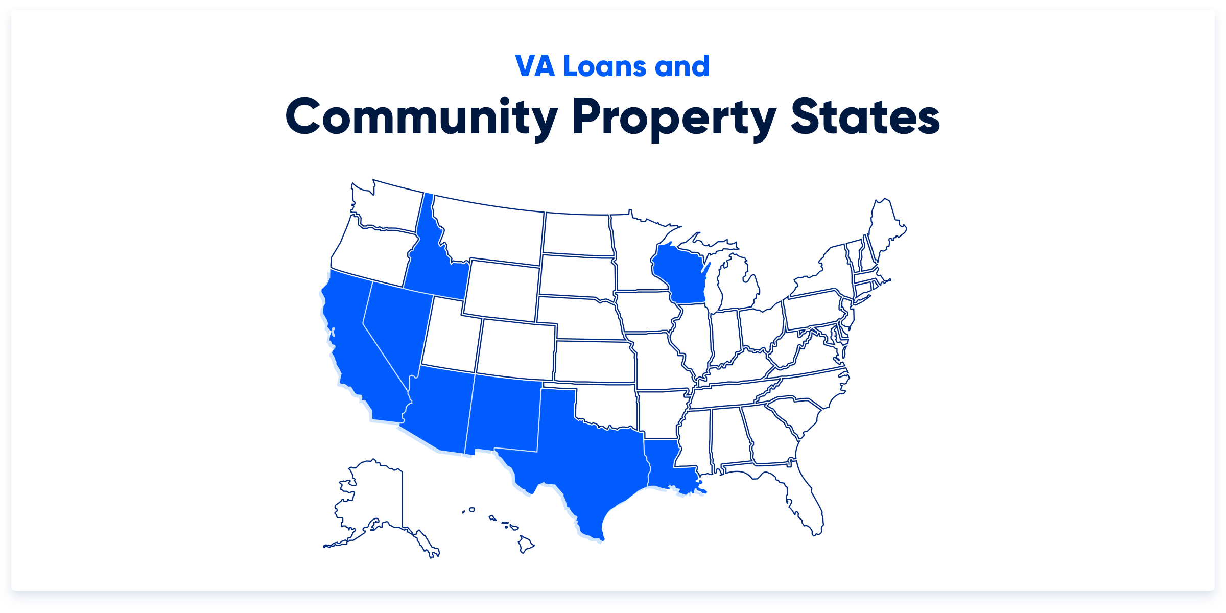 An illustration highlighting community property states in the U.S.