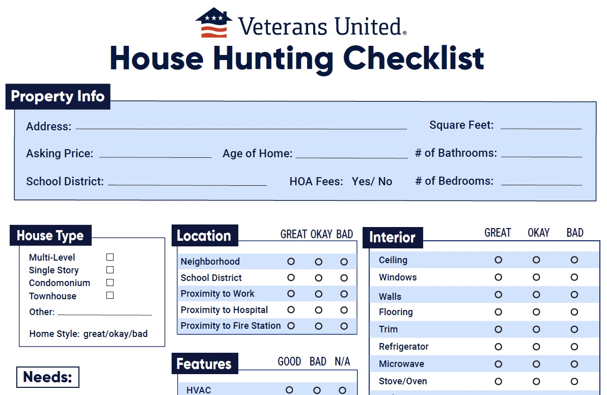Veterans United Free House Hunting Checklist 