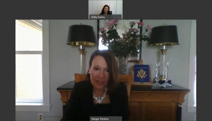 The Army Spouse Handbook contributer Holly Dailey meets on a Zoom call with Army spouse Ginger Perkins.