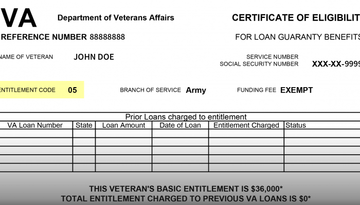 Entitlement Codes on Certificate of Entitlement Example