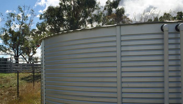 Close up of a rainwater catchment system.