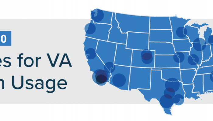 Map of U.S. with circles showing the best cities to use VA loans.