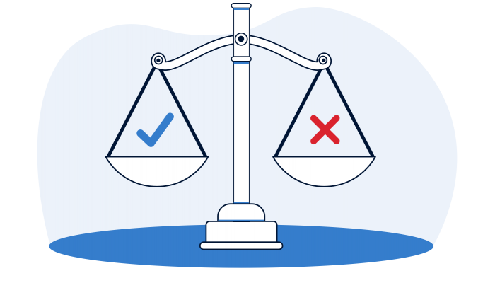 Weighted scale comparing VA loan pros and cons.