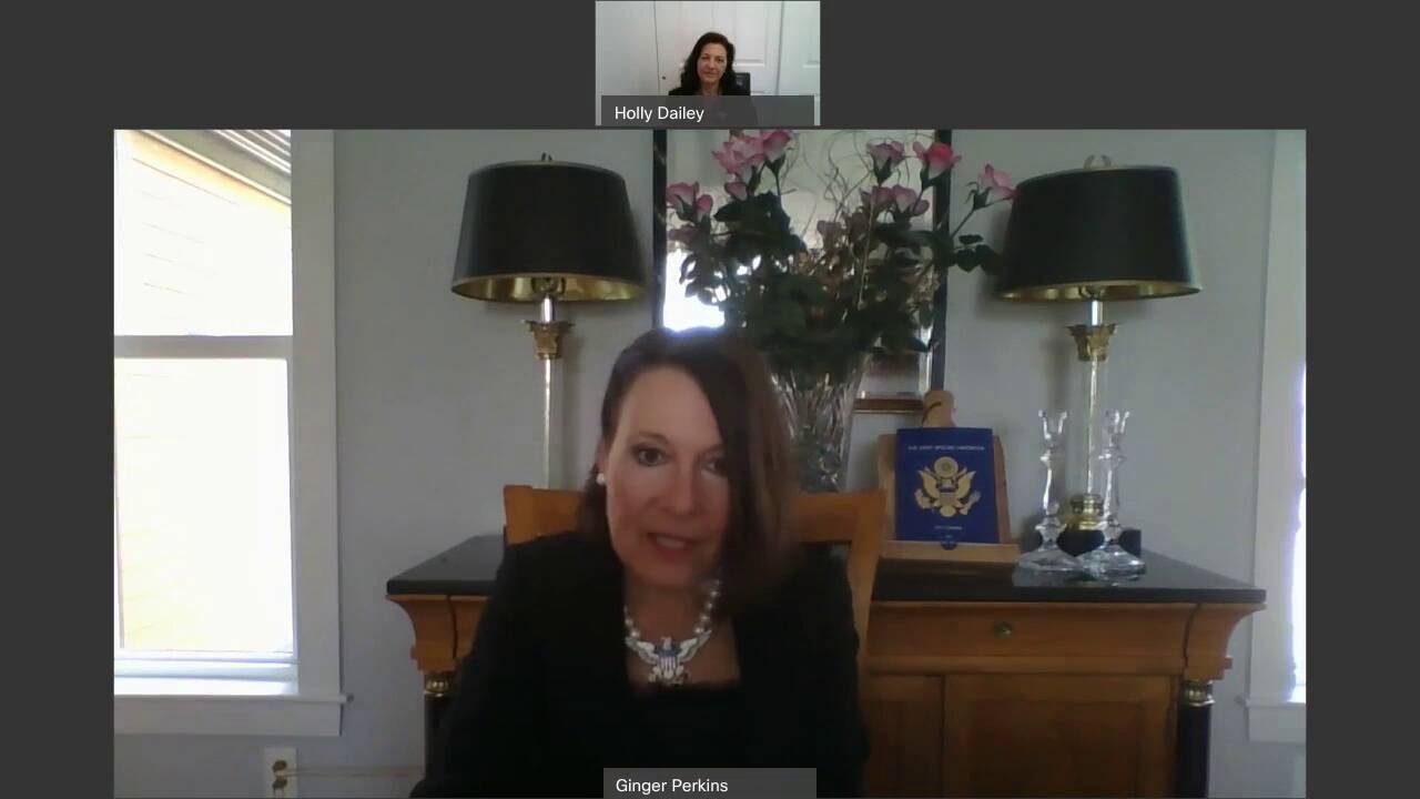 The Army Spouse Handbook contributer Holly Dailey meets on a Zoom call with Army spouse Ginger Perkins.