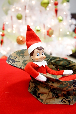 Elf on the Shelf in a Marine Corps Cover