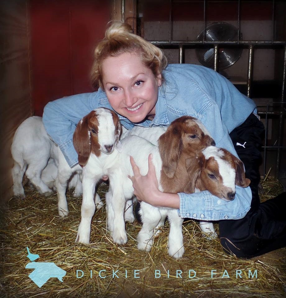 air force veteran ivory embracing her livestock at the Dickie Bird Farm