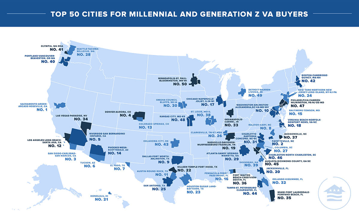 Top 50 cities for VA loan usage.